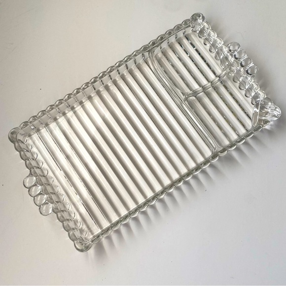 Hazel Atlas Snack Sip Smoke Tray Mini Charcuterie Clear Glass Platter Plate - Picture 2 of 6